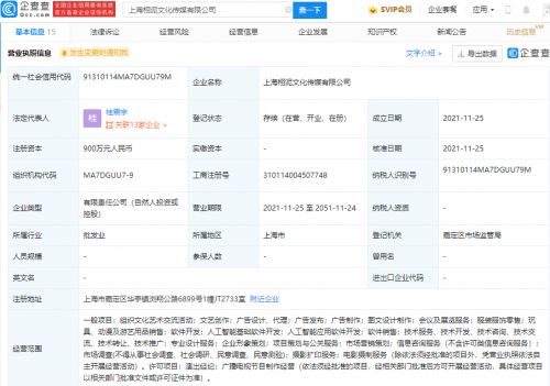 杨超越投资成立文化传媒公司,经营范围含人工智能应用软件开发